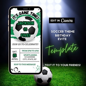 Soccer Evite, Soccer Theme Birthday, Soccer Party, Soccer Invitation, It's Game Time, Sports Theme Invite, Text Invitation, Template