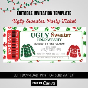 Bearbeitbare Ugly Sweater Party Einladung, Weihnachtsfeier einladen, Eat Drink Be Ugly, Event Ticket Einladung, Holiday Party einladen, Vorlage