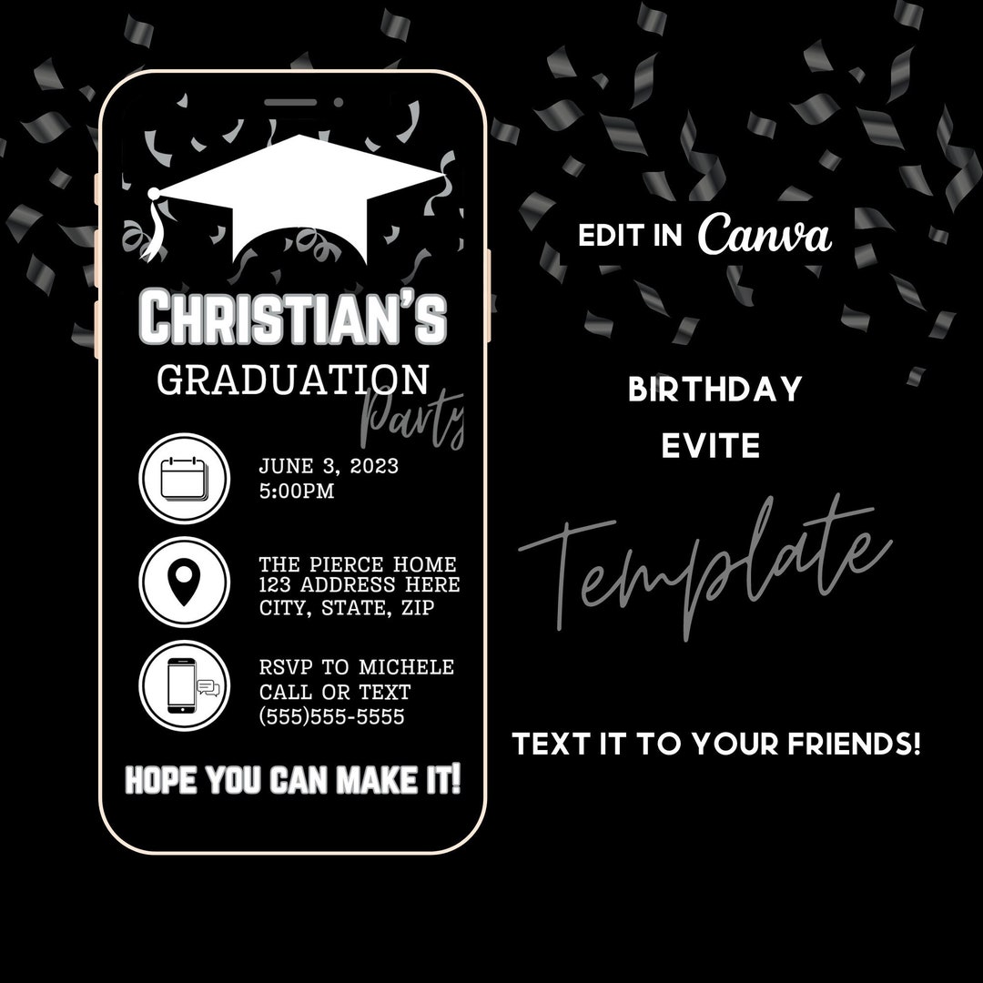 Editable Graduation Evite, Graduation Party Invite, Grad Party Phone Invitation, Text Invitation