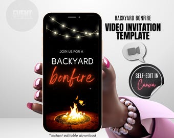 Backyard Bonfire Video Invite, Animated Bonfire Birthday Invite, Backyard Campfire, Summer Invite, Outdoor Party, BBQ invite, Template