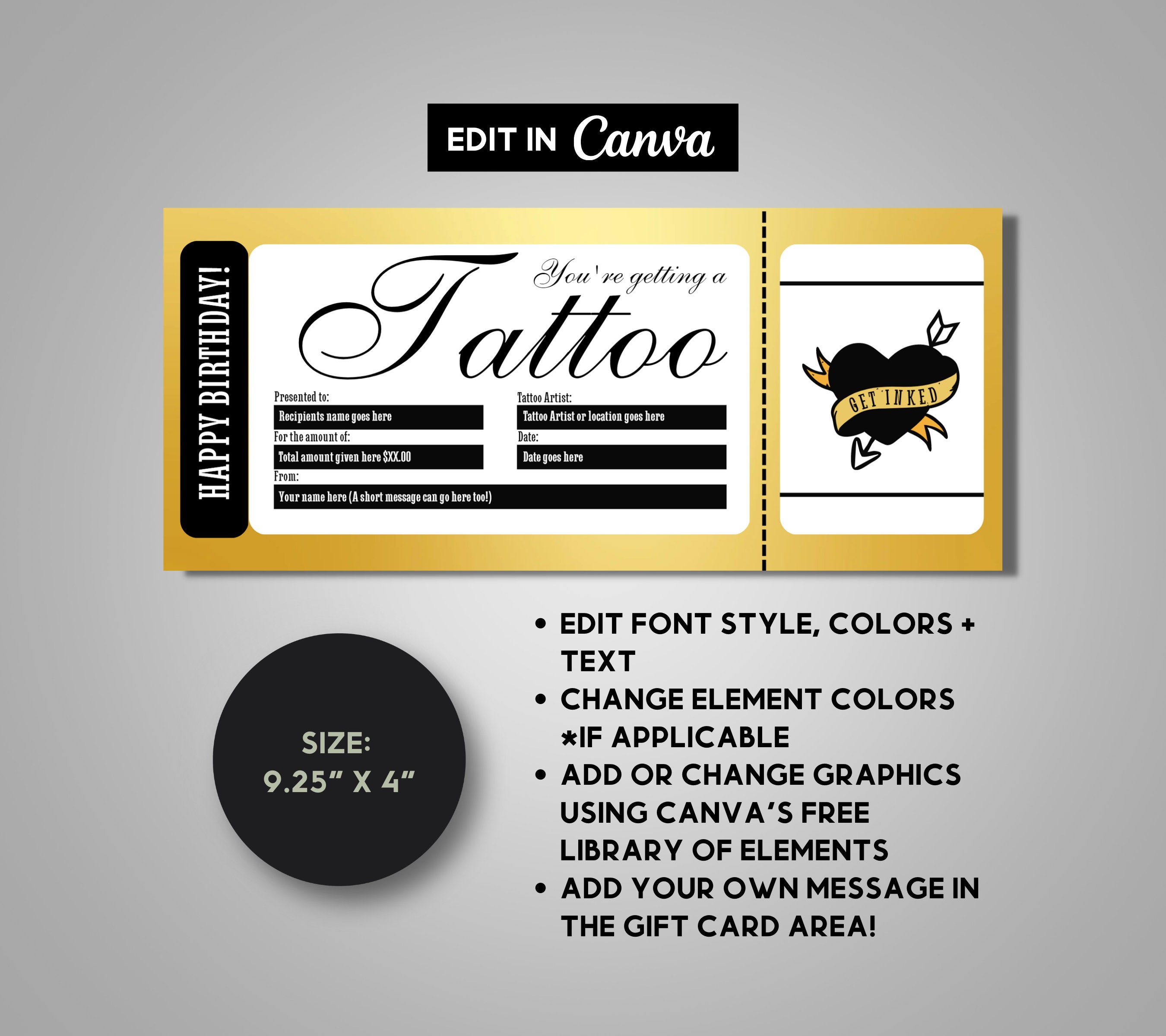 Tattoo Certificate Template Tattoo Voucher Template Birthday Gift Card Voucher Printable Tattoo Certificate Template Tattoo Voucher Template Birthday Gift Card Voucher Printable