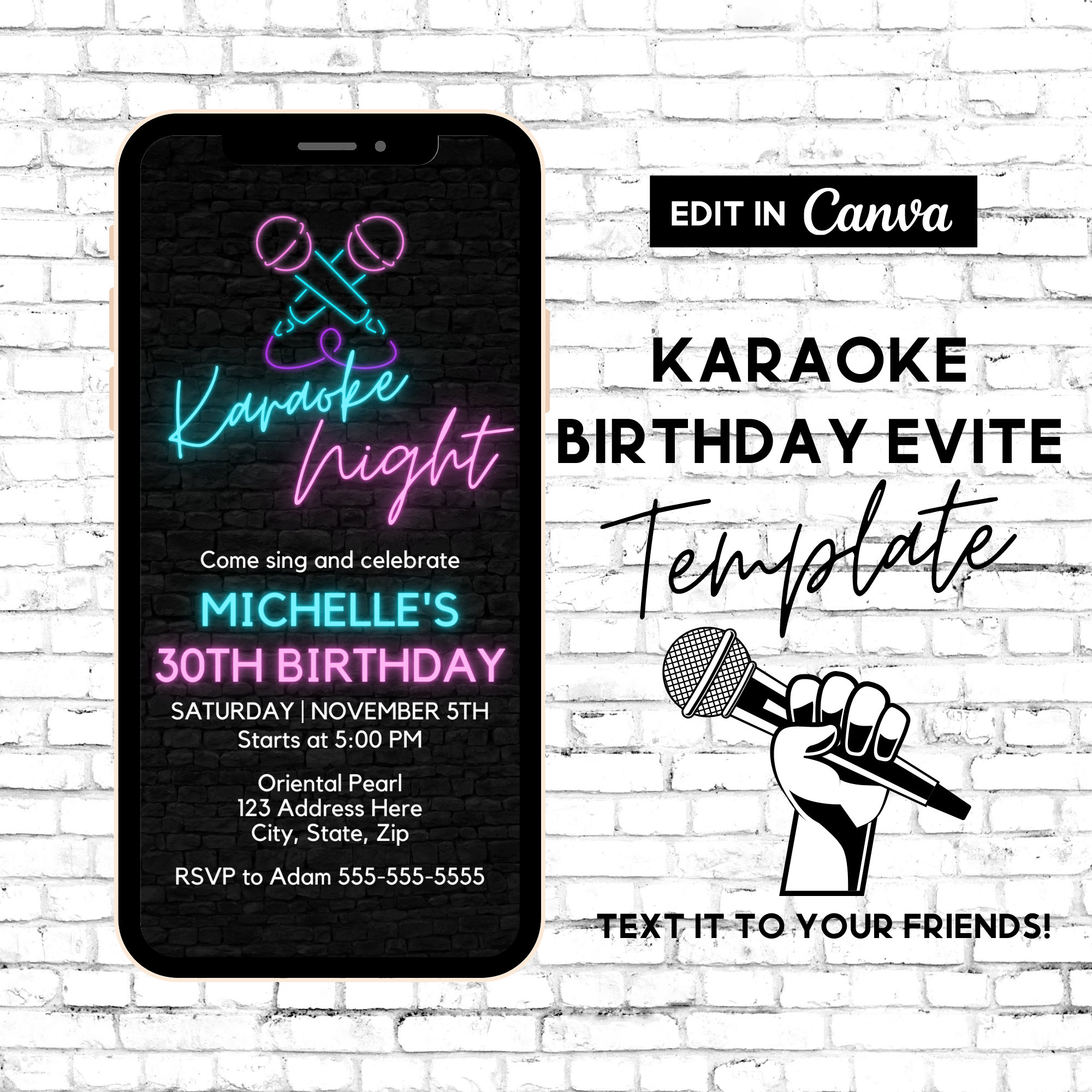 Karaoke Night Evite Karaoke Birthday Party ANY AGE Karaoke Etsy