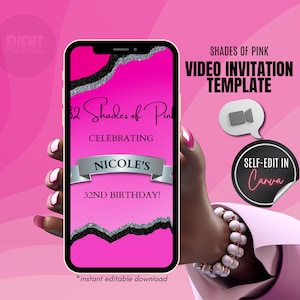 Animated Birthday Invitation, Shades of Pink Invite, Evite, Birthday Celebration, ANY AGE, Pink and Black Invite, Video Invitation Template