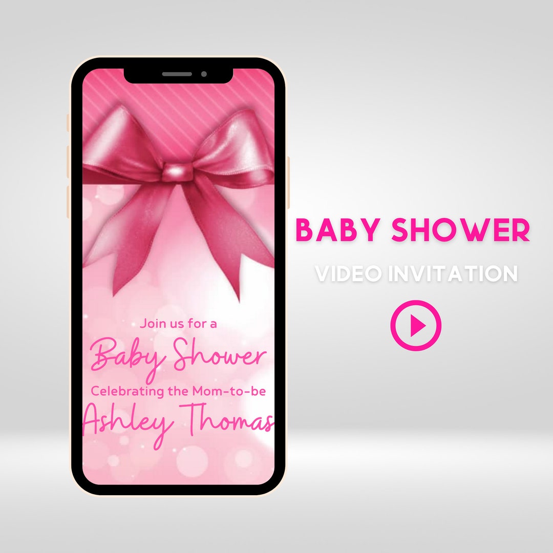 Baby Shower Video Invite, Baby Shower Evite, Digital Invitation, Bow