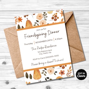 Editable Friendsgiving Dinner Invitation, Thanksgiving Dinner Invite, Friendsgiving Dinner Invitation, Evite, Template