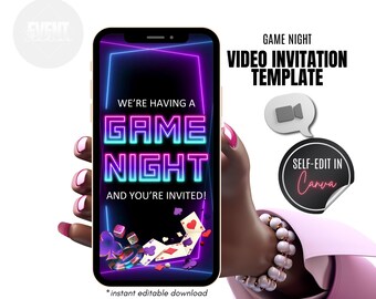 Game Night Video Invite, Game Night Invitation, Family Game Night, Poker Night, Cards Night, Neon Invite, Game Theme Party, Video Template