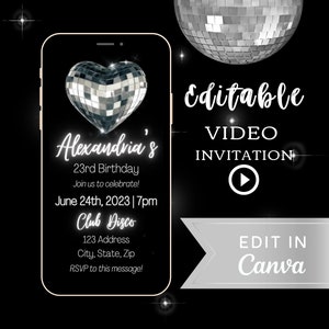 Editable Disco Video Invitation, ANY AGE, Animated Birthday Invite, Disco Birthday Evite, Video Invite, Video Template, Edit Yourself Video