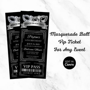 Editable Masquerade Ball Invitation, Masquerade VIP Ticket, Event Ticket Invitation, Masquerade Party, Birthday, Anniversary, Sweet 16