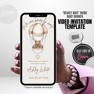 Gender Neutral Baby Shower Invite, We Can Bearly Wait, Boho Baby Shower, Teddy Bear Theme Invite, Animated Invite, Video Evite Template