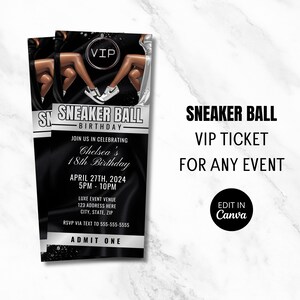 Bearbeitbare Sneaker Ball-Einladung, Sneaker Ball-Veranstaltungskarte, Schwarz und Silber, Sweet 16, Abschlussball, Schultanz, Jubiläum, Geburtstag