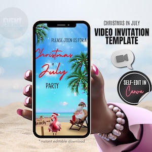 Animated Christmas In July Party Invitation, Video Evite, Tropical Christmas Invitation, Summer Christmas Party, Beach Party, Pool Party