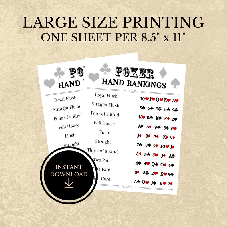 Poker Hand Rankings Print, PRINTABLE INSTANT DOWNLOAD, Poker Night ...