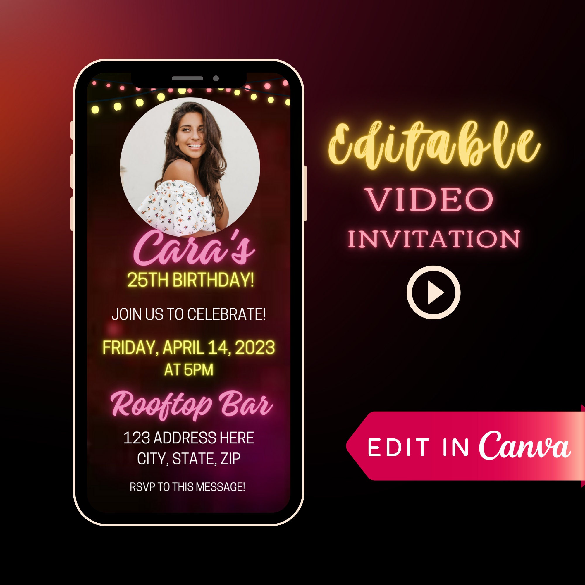Editable Video Invite, Birthday Video Evite, Invitation With Photo