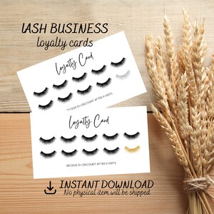 Cartões de fidelidade Lash para impressão, cartão para pequenas empresas, cartão de recompensas, cartão de desconto, download digital instantâneo, ouro, ouro rosa, prata