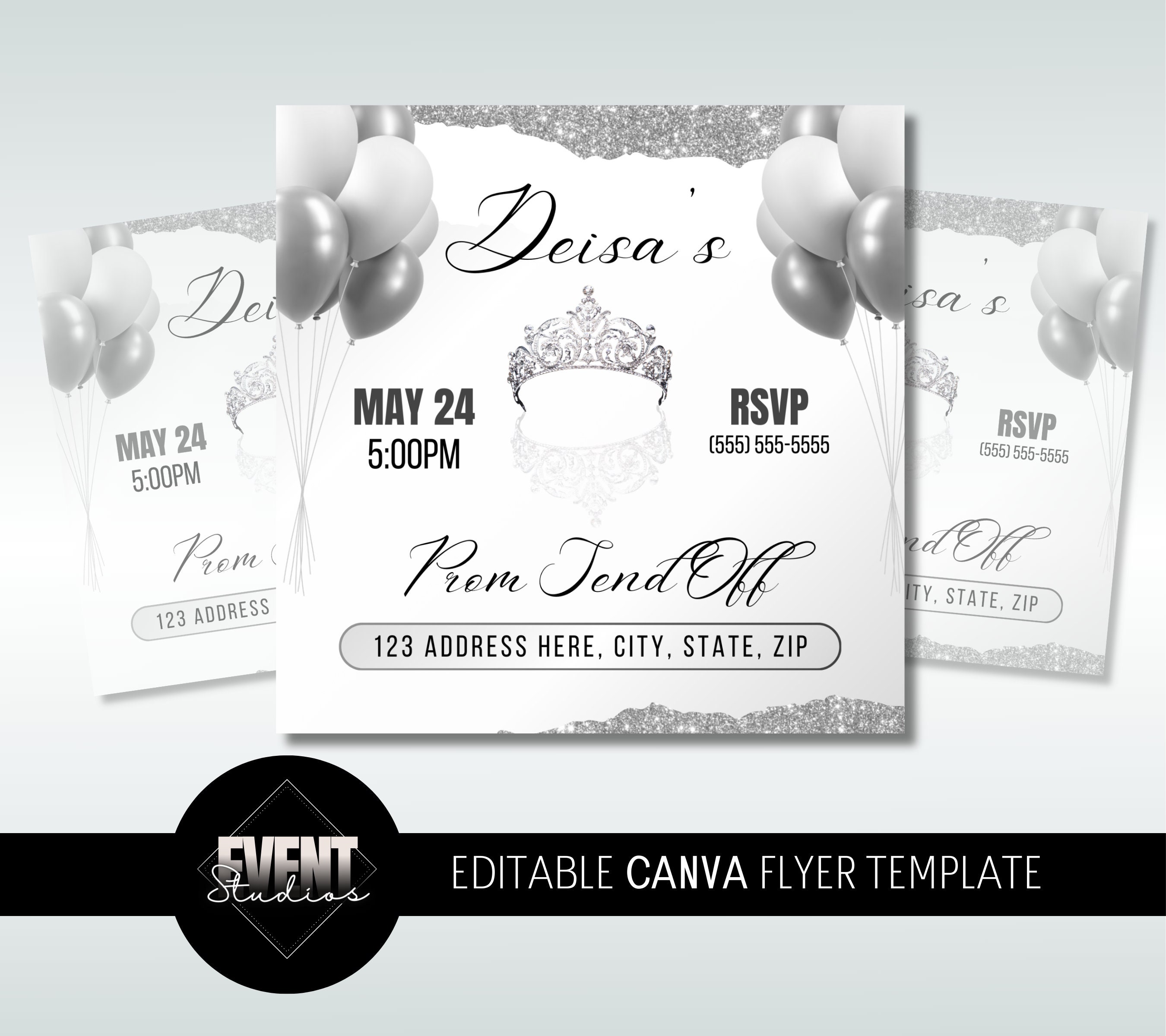 Editable Prom Send off Flyer, Prom Send off Invitation, Silver Prom ...