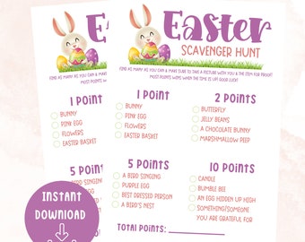 Easter Scavenger Hunt Game, Easter Challenge, Printable Easter Activity Game for Kids Teens Adults