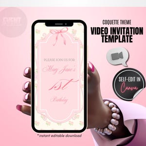Coquette Birthday Invitation Video, Pink Bow Themed Invite, Vintage Themed Invitation, Pink Invitation, Animated Invitation, Video Evite