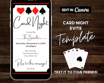 Card Night Evite, Game Night, Family Game Night, Poker Night, Adult Game Night Party, Text Invitation, Editable Invitation Template