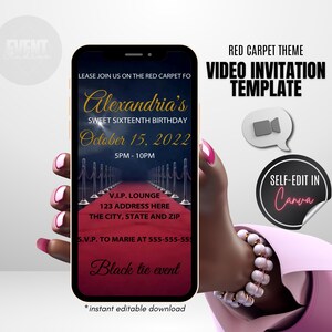 Red Carpet Video Invitation, Red Carpet Evite, VIP Birthday Party, Sweet Sixteen, Hollywood Theme Birthday, Any Age, Video Evite