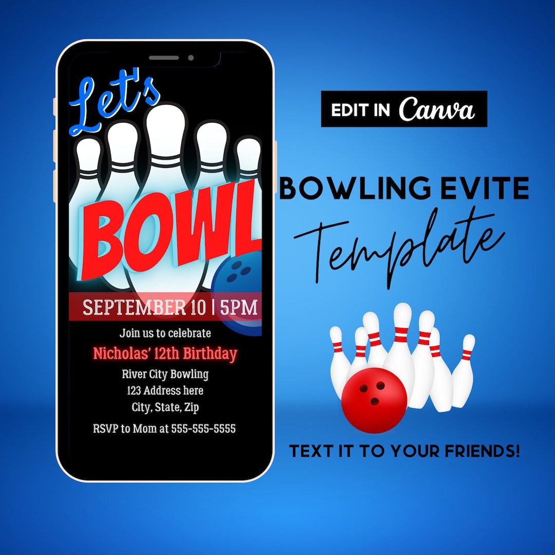Bowling Party Evite Bowling Birthday Invitation Let's Etsy