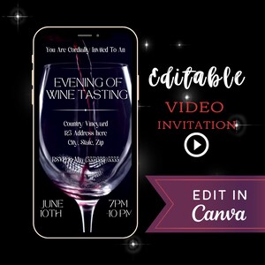Editable Wine Tasting Video Invite, Winery Video Evite, Wine Themed Birthday Invite, Animated Video, Edit Yourself Video Invite