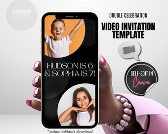 Joint Birthday Invitation, Video Evite, Double Celebration Invite, Twins Birthday Invite, Any Age Invite, Invite With Photo, Siblings Invite