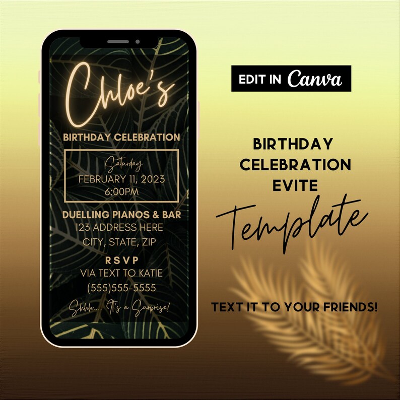 Editable Birthday Evite, Surprise Party Invite, Black and Gold ...