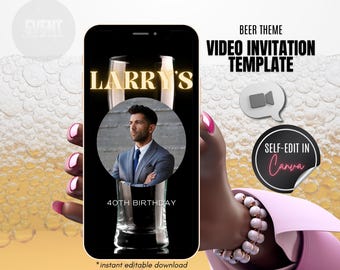 Herren Video Geburtstag einladen, Video einladen, Bier-Thema-Einladung, jedes Alter, Junggesellenabschied einladen, Video Evite, Herren-Einladung