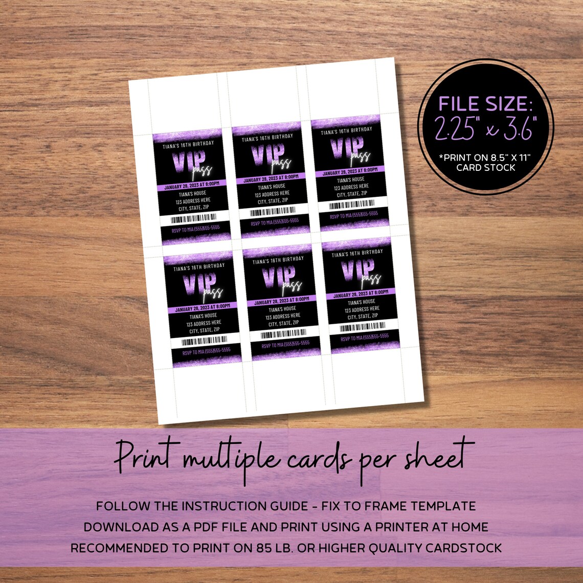 Purple VIP Pass Party Invitation, VIP Insert for Lanyard, VIP Pass ...