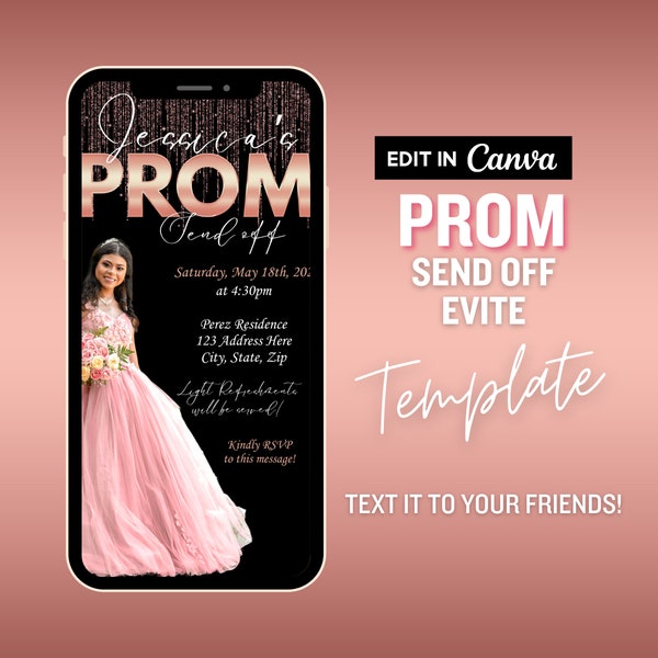 ROSE GOLD Prom Send off Evite, Prom Night Send Off Party, Digital Prom Night Party Invite, Graduation Night Invite, Prom Flyer, Text Invite