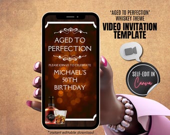 Vidéo d'invitation d'anniversaire de Aged To Perfection, Invitation 50e anniversaire, Anniversaire d'un jalon, Thème du whisky, Invitation Anniversaire d'un homme, Modèle vidéo