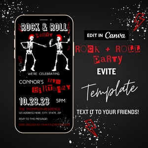 Rock and Roll Birthday Evite, Rock n Roll Party, One Rocks, Let&#39;s Rock, Party Like A Rockstar, Halloween Rock n Roll Party, Editable, Invite