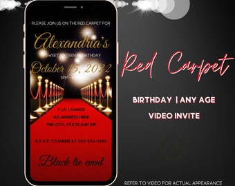 Red Carpet Video Invitation, Red Carpet Evite, VIP Birthday Party, Sweet Sixteen, Hollywood Theme Birthday, Any Age, Video Evite