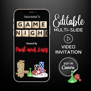 Editable Game Night Video Invite, Animated Game Night Evite, Board Game Party, Adult Game Night Party, Video Evite, Edit Yourself Video