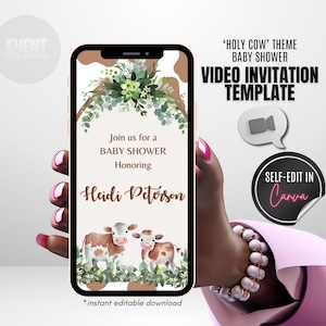 Holy Cow Baby Shower Video Invite, Cow Theme Invitation, Cow Baby Shower Invite, Gender Neutral Baby Shower, Animated Invitation Template