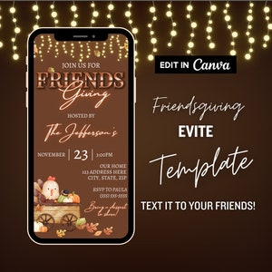 Editable Friendsgiving Evite, Thanksgiving Dinner Invite, Friendsgiving Dinner Invitation, Evite, Template