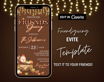 Editable Friendsgiving Evite, Thanksgiving Dinner Invite, Friendsgiving Dinner Invitation, Evite, Template