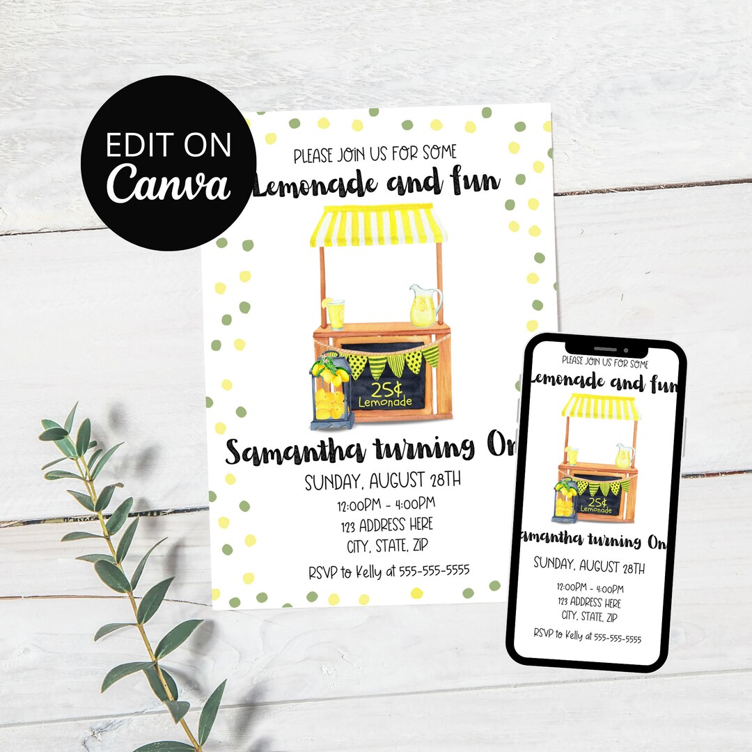 Editable Lemonade Stand Birthday Invitation, Lemonade Birthday Evite ...