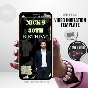 Money Theme Video Invite, Birthday Video Invite, Any Age Invite, Money Party, Video Invite With Photo, Animated Video Template, Video Evite