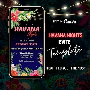 Havana Nights Evite, Havana Theme Party, Summer Party Invite, Summer Bash, Beach Party, Pool Party, Tropical Party, Evite, Editable Template
