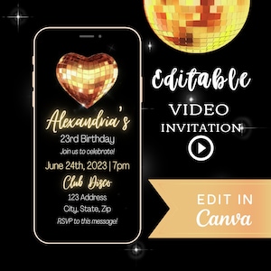 Editable Disco Video Invitation, ANY AGE, Animated Birthday Invite, Disco Birthday Evite, Video Invite, Video Template, Edit Yourself Video