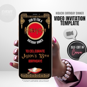 Hibachi Birthday Dinner Video Invitation, Birthday Dinner Invite, Hibachi Invitation, Evite, Video Invite, ANY AGE, Animated Invite