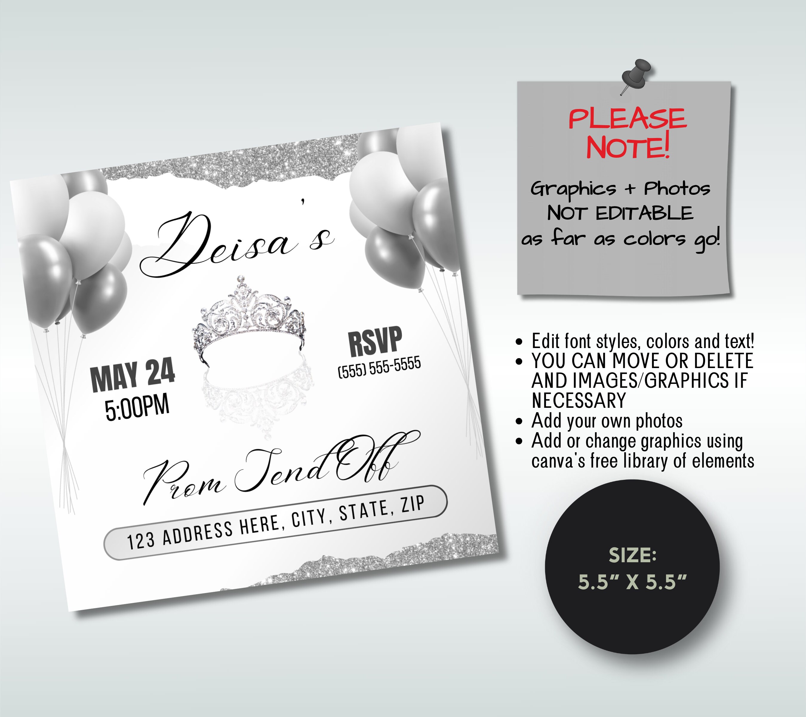 Editable Prom Send off Flyer, Prom Send off Invitation, Silver Prom ...