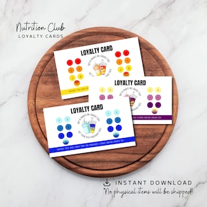 Cartão de fidelidade para impressão, cartão de recompensas do Nutrition Club, conjunto, chás carregados, shakes substitutos de refeição, cartão de desconto em bebidas, download instantâneo