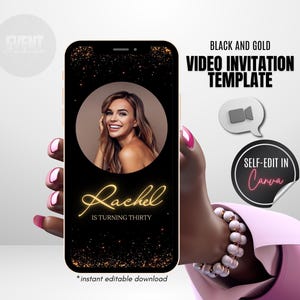 Black And Gold Video Invite, Animated Birthday Invite, Invitation With Photo, Evite, Birthday Invitation, Any Age Invite, Video Evite