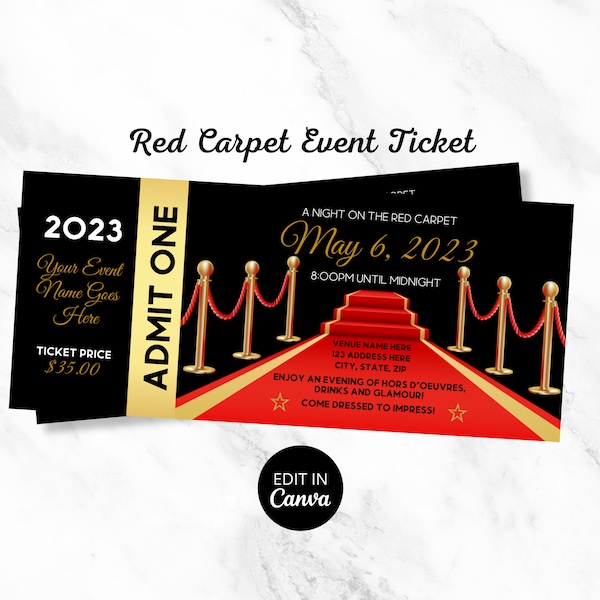 Editable Red Carpet Invitation, Red Carpet Event Ticket, Hollywood Ticket Invitation, Sweet 16, Prom, School Dance, Anniversary, Birthday