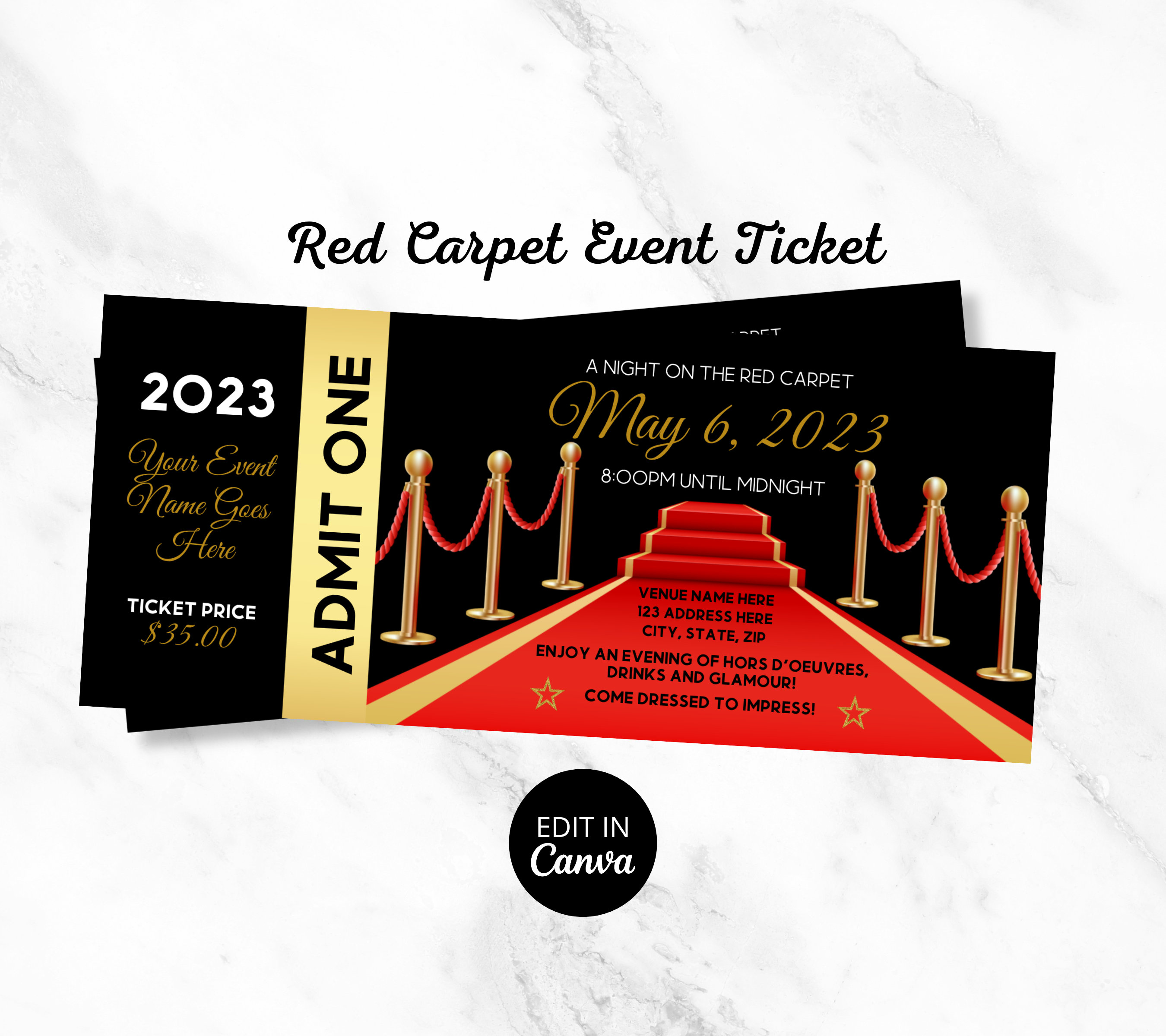Hollywood Theme Party Program Cards Printable Men or Ladies Retirement  Celebration Editable Table Programs Black Red Gold Decor P667 
