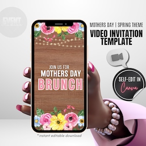 Mothers Day Brunch Video Invitation, Floral Mothers Day Invite, Moms Day Out, Brunch Evite, Moms and Mimosas, Brunch and Bubbly, Text Invite