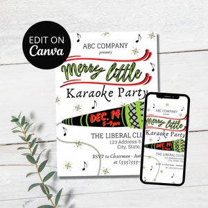 Editable Christmas Karaoke Party Invitation, Christmas Party Invite, Holiday Work Party Invite, Holiday Karaoke Party, Evite, Template