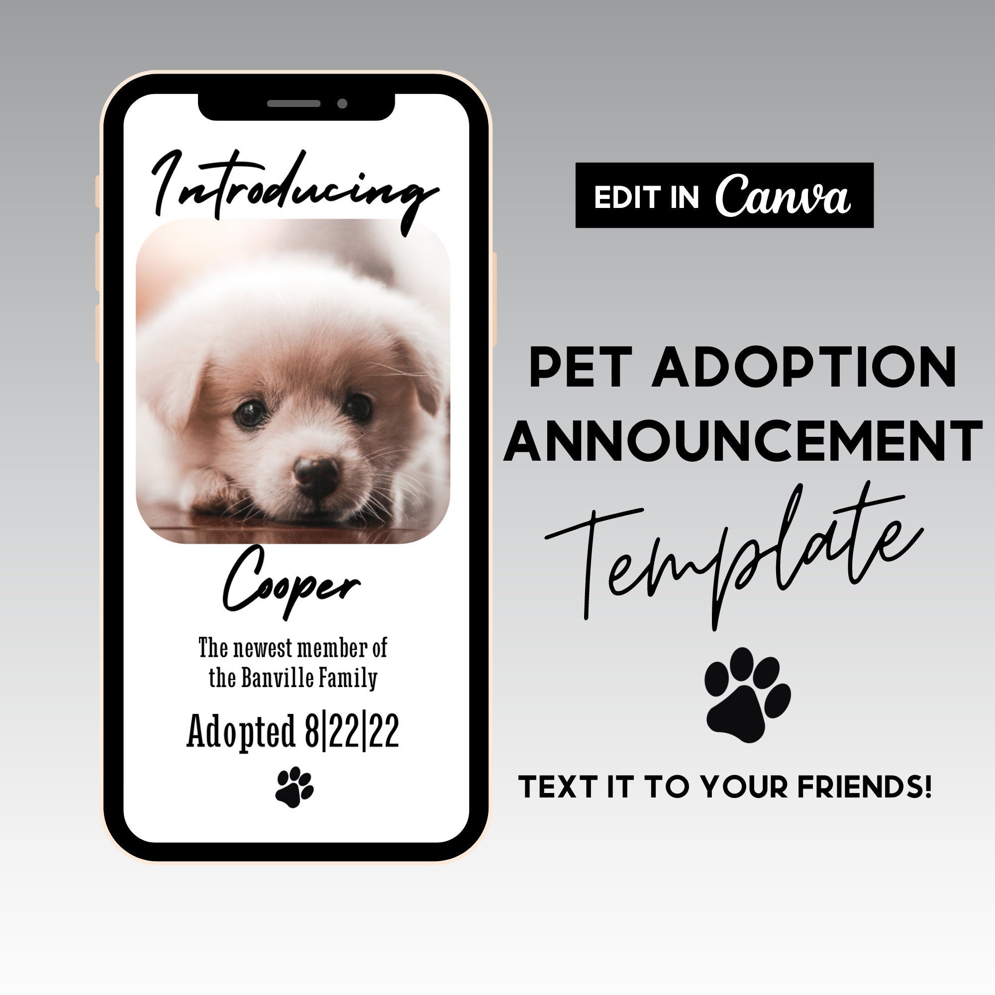 New Pet Adoption Announcement, We've Adopted Announcement, Dog, Cat ...